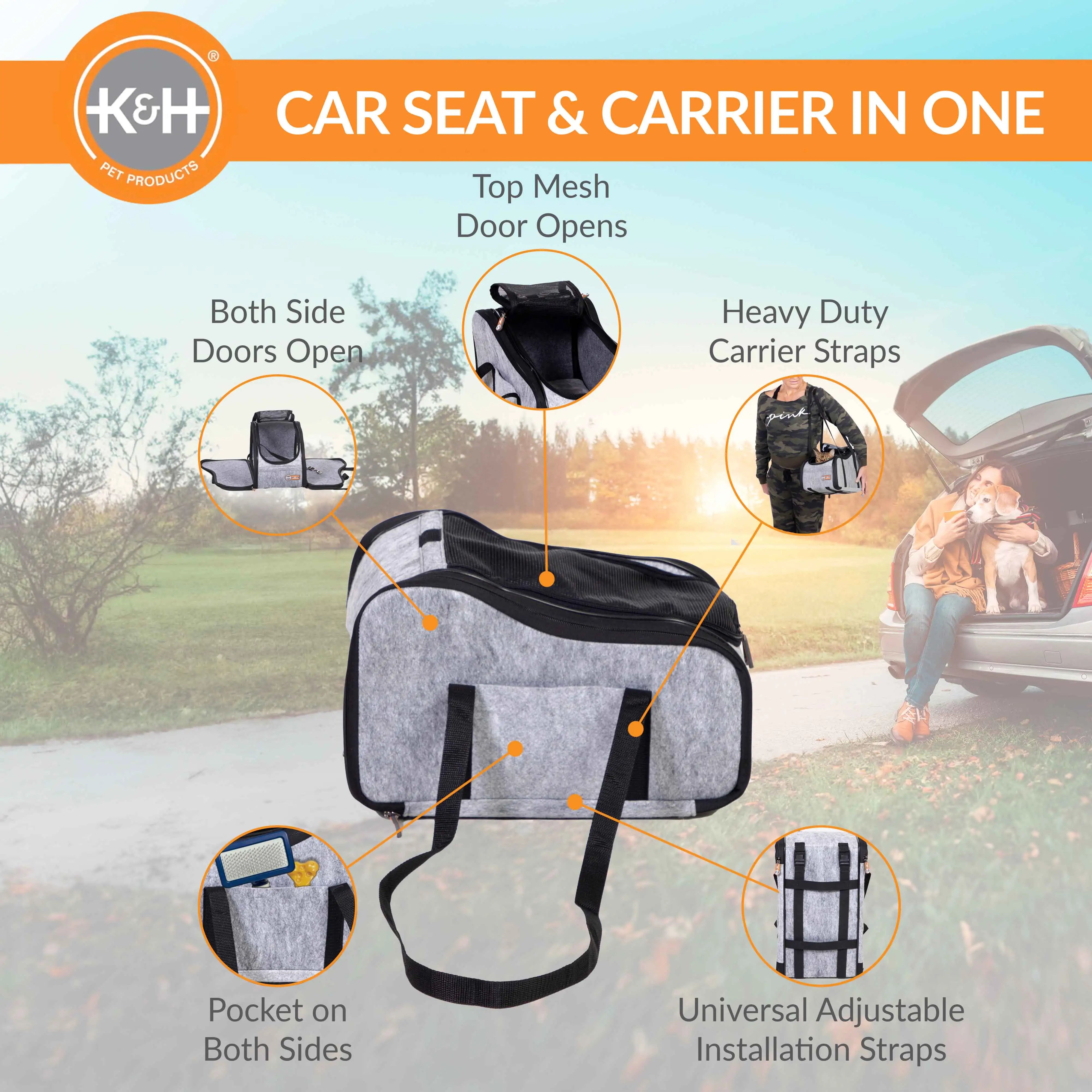 K&H Pet Products Portable Pet Console Booster Dog Car Seat Gray 10″ x 15″ x 9.5″ – KH100550270
