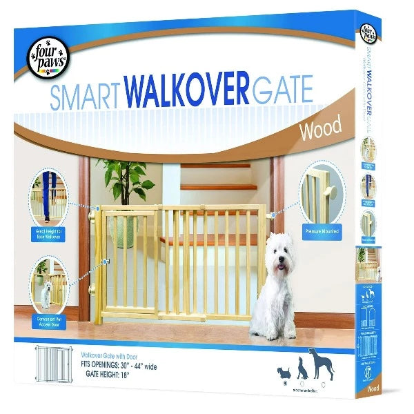 Four Paws Smart Design Walkover Pressure Mounted Gate with Door Beige 30" - 44" x 1" x 18"